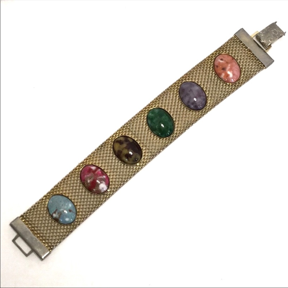 Vintage Sarah Coventry Mesh Cabochon Bracelet